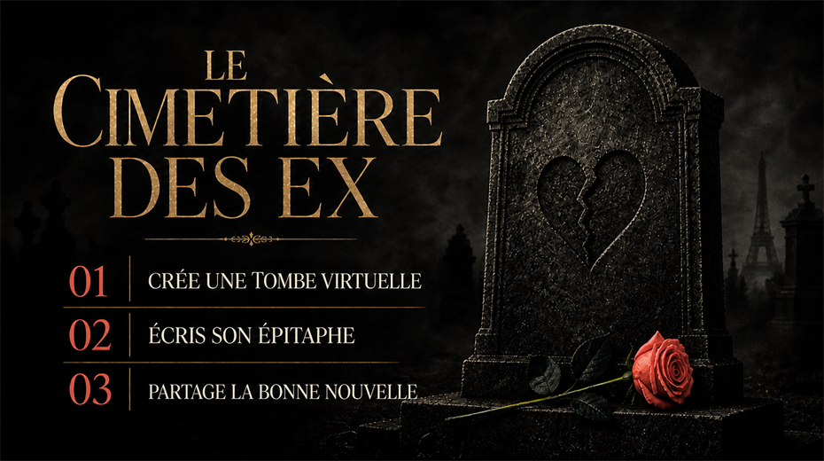 Découvre le Cimetière des Ex, grave une pierre virtuelle et partage son faire-part.